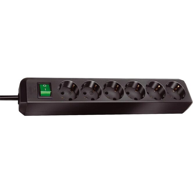 Brennenstuhl Eco-Line 6-socket power strip with enhanced touch protection, 1.5m, Black