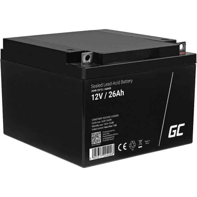 Green Cell AGM VRLA 12V 26Ah maintenance-free battery for mower, scooter, boat, wheelchair