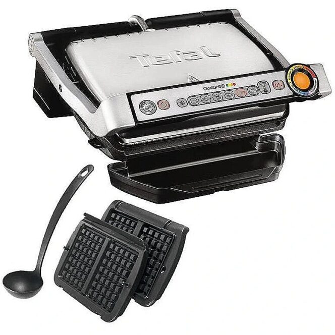 Tefal GC716D12, Optigrill+ with waffle plates, Black/Stainless steel