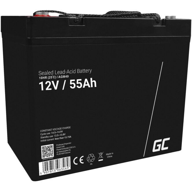 Green Cell AGM VRLA 12V 55Ah maintenance-free battery for mower, scooter, boat, wheelchair