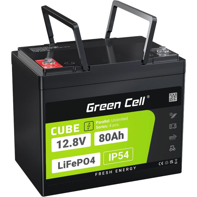 Green Cell CUBE LiFePO4 80Ah 12.8V 1024Wh Lithium Iron Phosphate Battery for Camper, Cleaning Equipment, Camping