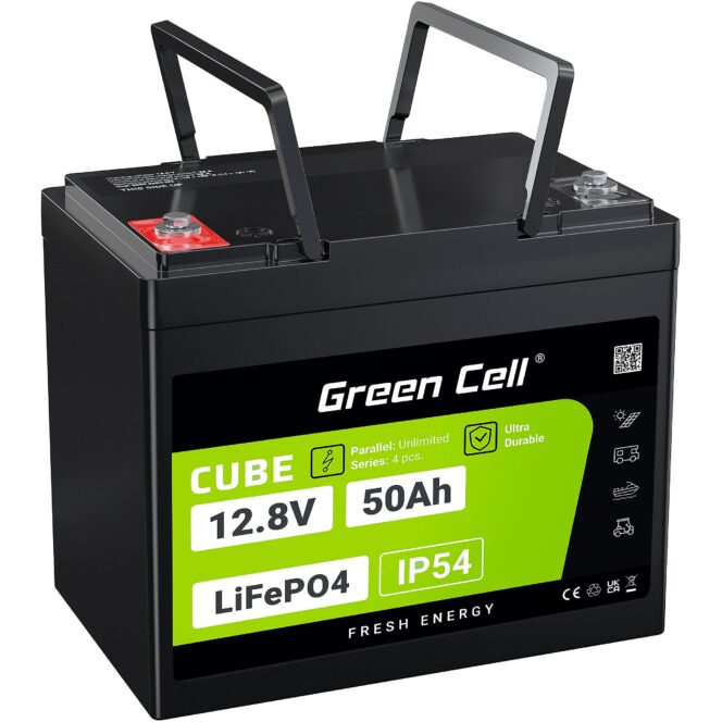 Green Cell CUBE LiFePO4 50Ah 12.8V 640Wh Lithium Iron Phosphate Battery for Camper, Golf Cart,Wind Power Plant