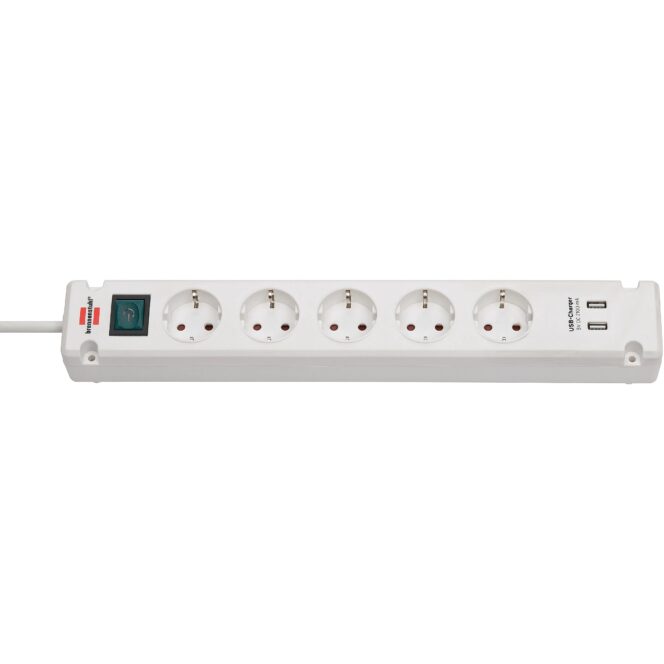 Brennenstuhl Bremounta extension lead with USB-Charger 5-way, 3m, White