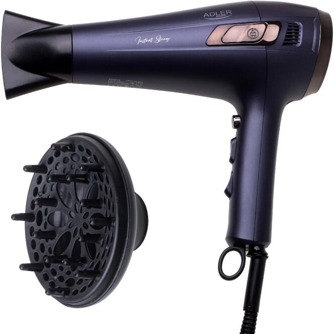 Adler Hair dryer with retractable power cord | AD 2273 | 2000 W | Number of temperature settings 3 | Diffuser nozzle | Dark Violet