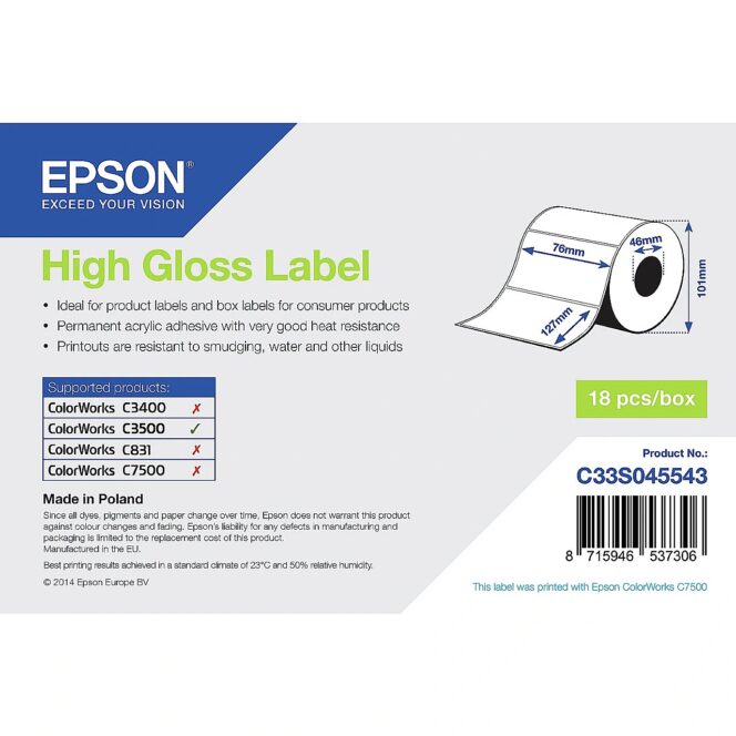 Epson HIGH GLOSS LABEL - DIE-CUT 76MM X 127MM 250 LABELS