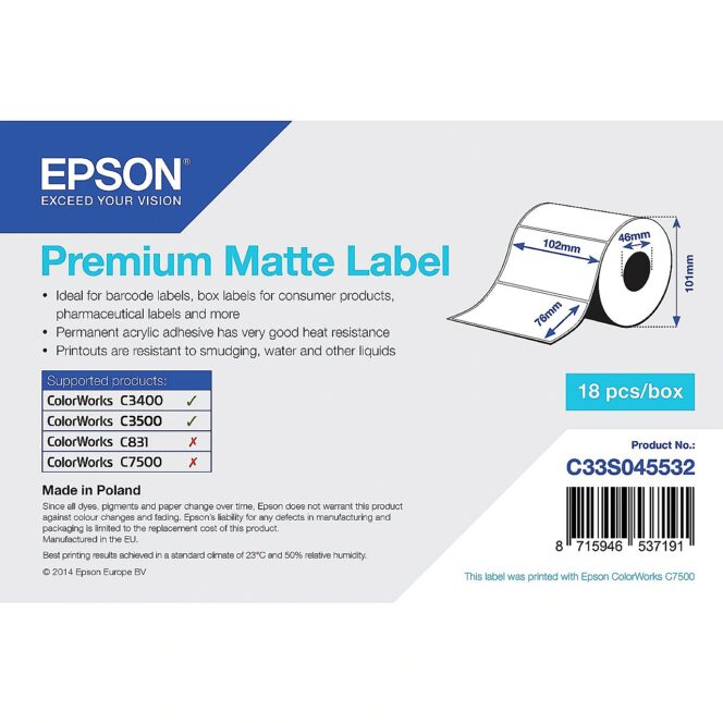 Epson PREMIUM MATTE LABEL - DIE-CUT PREM102MM X 76MM 440 LABELS